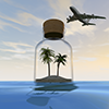 旅客機｜瓶｜ヤシの木 - 観光旅行｜無料イラスト素材